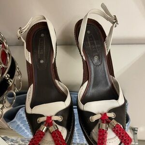 Celine Black and White Heels with Red Accents